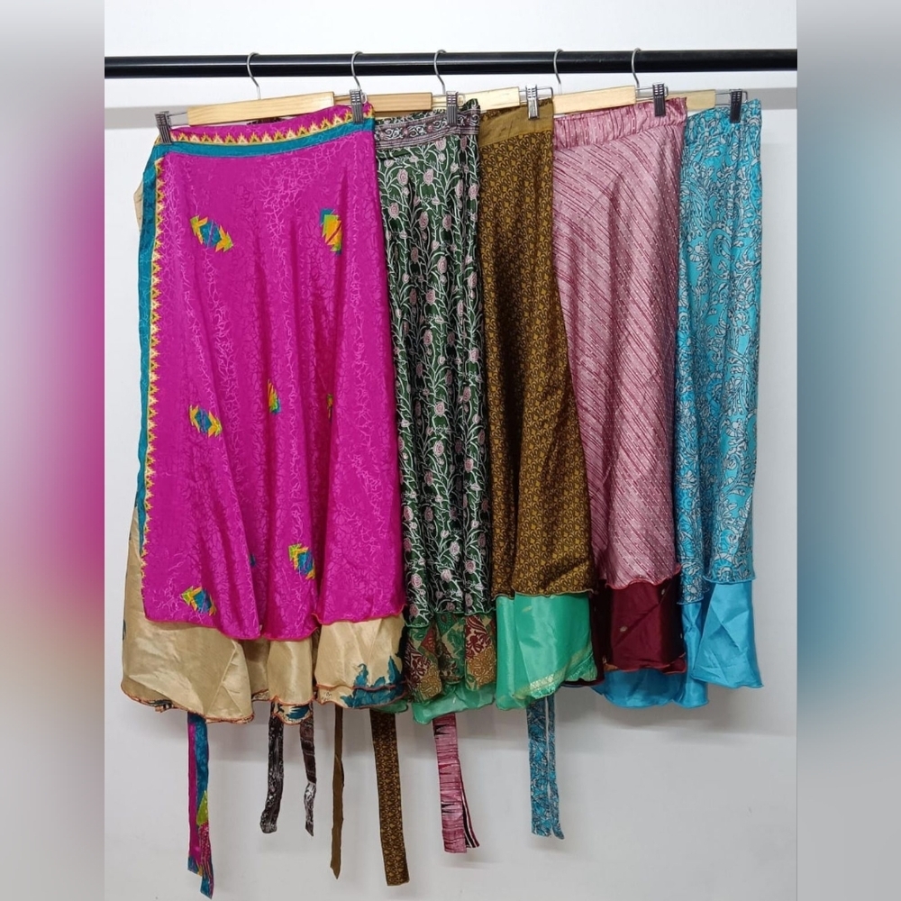 *$28 START* *Plus Size* Sari Silk Wrap Midi Maxi Skirt Assorted Fabrics